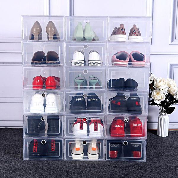 

clothing & wardrobe storage 6pcs/set thickened transparent with lid case plastic shoe boxes fold shoes stackable box organizer shoebox