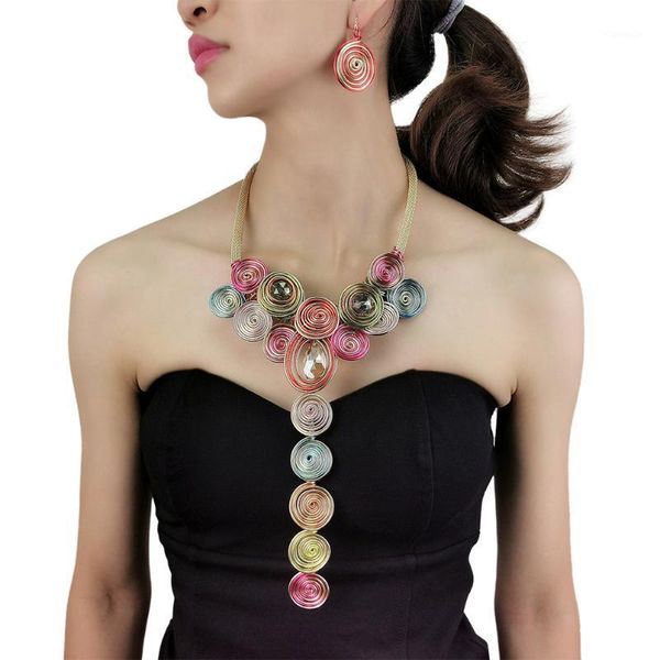 

earrings & necklace manilai exaggerated crystal beads pendant necklaces jewelry set luxury wedding accessories bride sets 2021, Silver