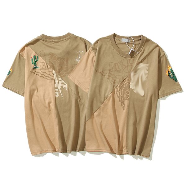 Erkekler Haki T Gömlek Vintage Patchwork Baskılı Kısa kollu T-Shirt Erkek Kadın Hip Hop Tee Boyutu M-2XL