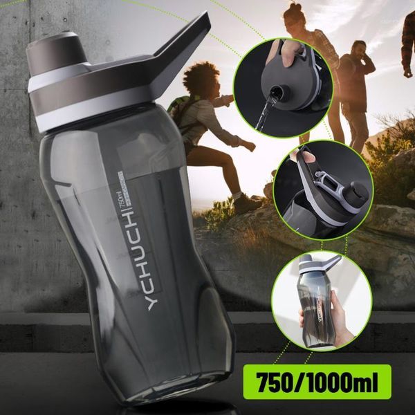 Su Şişesi 750-1500 ML Spor Şişeleri Taşınabilir Anti-Güz Sızıntılı Büyük Kapasiteli Büyük Kapasite-Dışarı Gym için Flip Üst Gym için