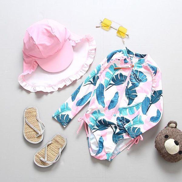 

one-piece suits 1-6 years princess swimwear toddler girls swimsuit uv protection children's bathing suit beach long sleeve sunscreen sw