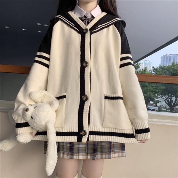 

spring women loose japan style womens sweaters sweet knitted thin cardigans sailor collar oversize female cute, White;black