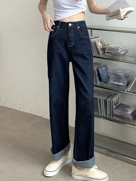 

women's jeans wide leg wear spring and autumn pants 2021 high waist loose straight, Blue