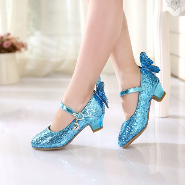 

70% off factory online girls' shoes spring 2020 new children's single dance sequin leather princess high heels, Black