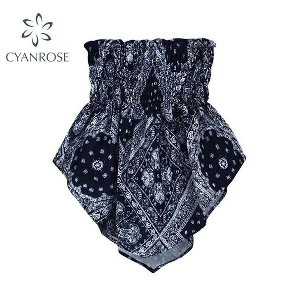 

summer fashion vintage boho printing tanks for women off shoulder inverted triangle vacation beach tube female vest 210515, White
