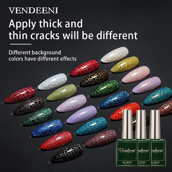 

nail gel vendeeni 15 color automatic crack polish tortoise shell shape uv soak off lacquer art varnish, Red;pink