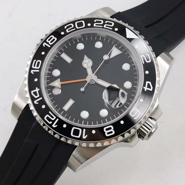 

wristwatches 40mm dreamrui black dial sapphire glass ceramic bezel luminous gmt automatic men's watch, Slivery;brown