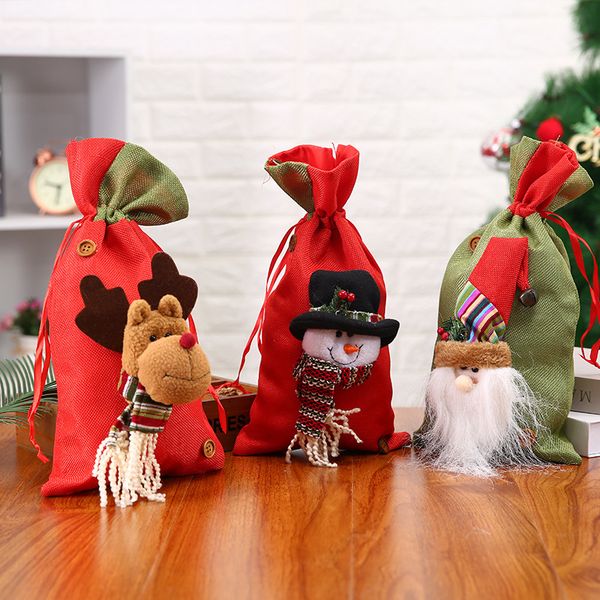 20 * 37cm Sacos de Natal para presentes e presentes Decorações de árvore de natal decoração interior ornamentos Santa boneco de neve Alk Candy Bags CO539