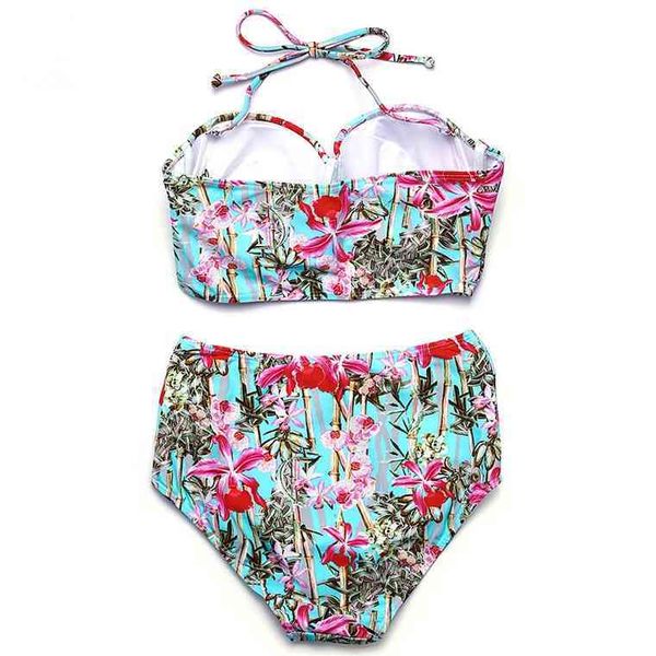 

2021 high waist swimsuit girls floral swimwear beach bathing suit push up bikini maillot de bain plus size 2xl e657ing