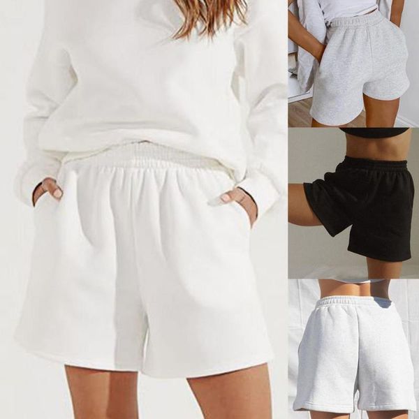 

women's shorts women summer solid color slim high waist wide leg for sports casual loose fashion clothing, White;black