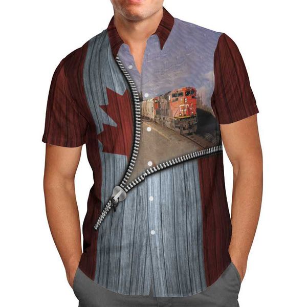 

men's casual shirts canada train 3d print beach hawaiian 2021 summer shirt short sleeve streetwear oversized 5xl camisa social chemise, White;black