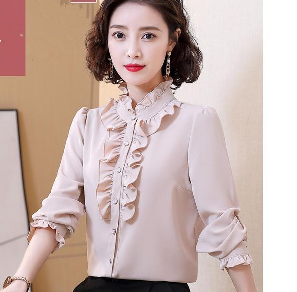 

2021 spring and autumn fashion long sleeve women's shirt @42, White
