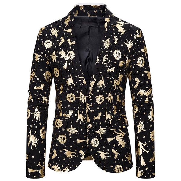 

men's suits & blazers halloween pattern print slim fit suit jacket 2021 brand men blazer club stage homme wedding prom costume, White;black