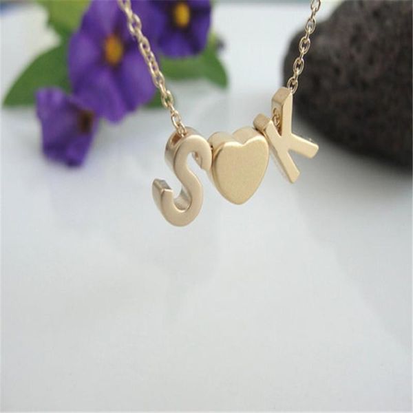

pendant necklaces fashion tiny dainty initial heart necklace double letter for christmas gift, Silver