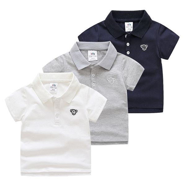 Estate 2-12T Bambini Regalo di compleanno per bambini Cotone Manica corta Tinta unita Bianco Blu navy Grigio Scimmia Maglietta Ragazzo 12 anni 210701