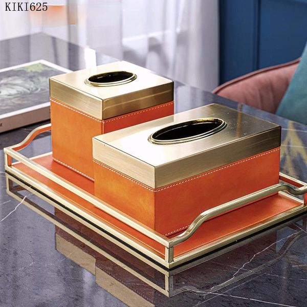 

tissue boxes & napkins american luxury metal leather box orange multifunctional napkin storage container deskdecoration household