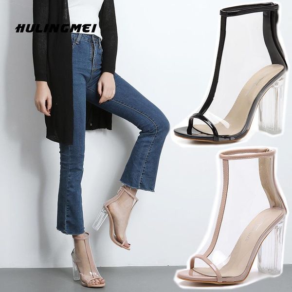 

jelly transparent heel sandals crystal open toed high heels summer pumps shoes 11cm, Black