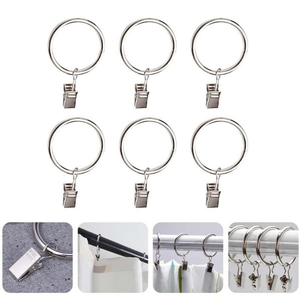 

curtain & drapes 1 set 36 pcs 38mm metal drapery rings with clips (silver)