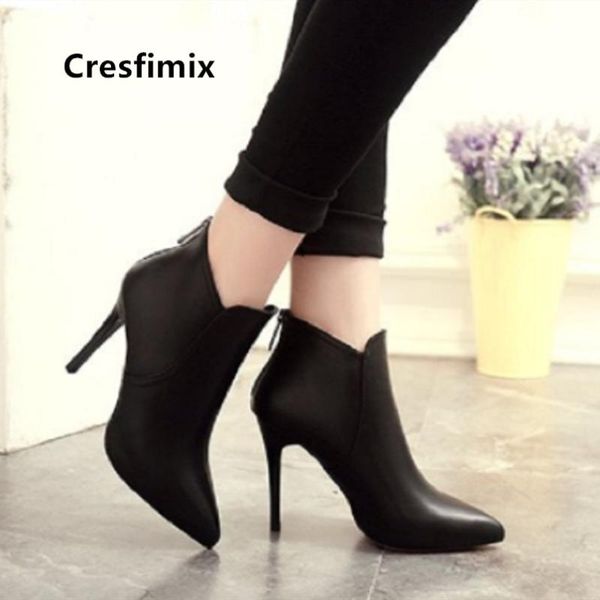 

boots cresfimix bottes femme women fashion comfortable pu leather high heel lady cool stylishs ankle shoes b3012, Black