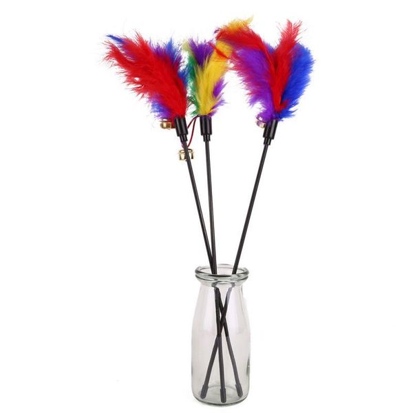 

cat toys 3pcs color feather toy long pole teasing stick 65cm random pet interactive rod kitten supplies