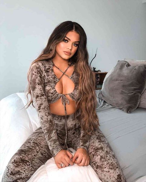 

2 piece outfits tie dye womenpant tracksuit and crop bandage hollow backless long sleeve shirt leggings bodycon, White