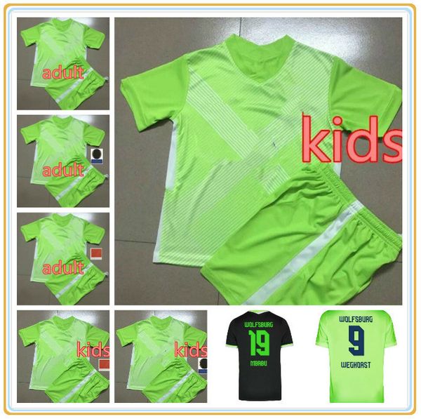 

20 21 men+kids vfl wolfsburg soccer jersey 2021 2022 home ginczek guilavogui shirts away mehmedi kalus weghorst football uniforms, Black