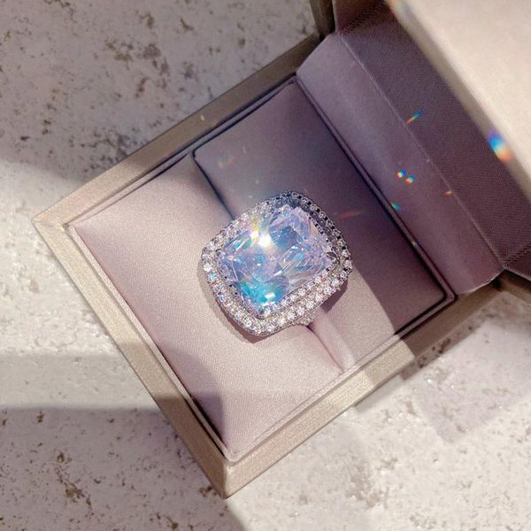 

wedding rings brand 3.2 ct carat big rectangular zircon crystal ring plated 18k platinum open butterfly shape fadeless wholesale, Slivery;golden
