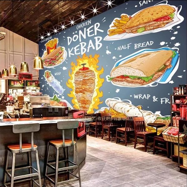 

custom american fast restaurant background self-adhesive wallpaper chicken doner kebab snack bar industrial decor 3d murals wallpapers