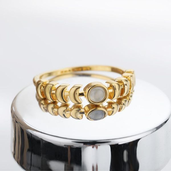 

cluster rings aesthetic opal moon ring women stainless steel wedding engagement crescent couple for trendy jewlery 2021, Golden;silver