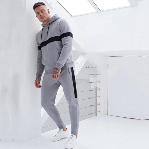 

men's tracksuits 2021 fashion hooded sportswear casual long-sleeved pullover hoodie suit 2-piece set, Gray