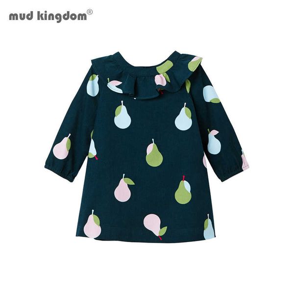 

mudkingdom dress girls party girl fruit pear pattern for baby long sleeve ruffle cotton kids 210615, Red;yellow