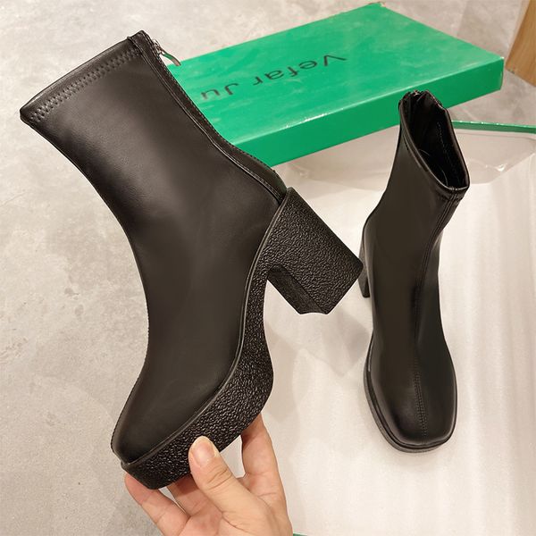 

dress shoes women thick heels boots pu leather zipper ankle boot ladies fashion woman high platform autumn winter female short 0cj, Black