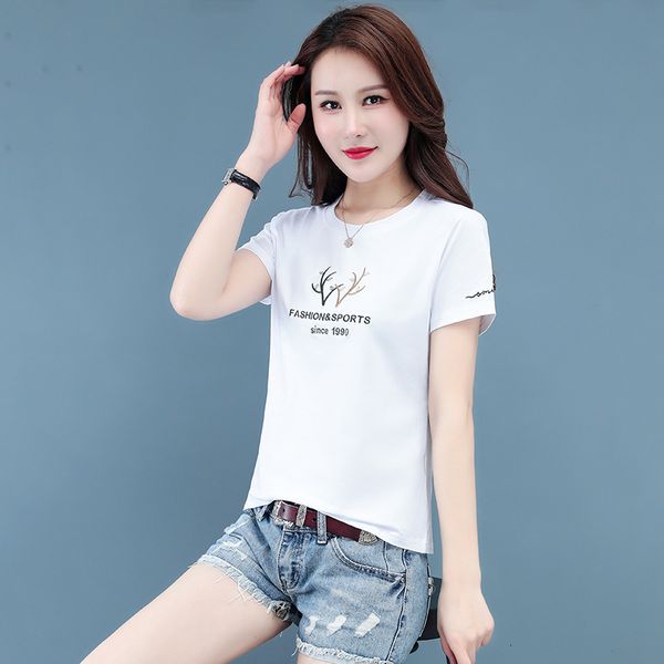 

t-shirt 95 cotton 2021 summer new short sleeve t-shirt women's loose and thin large versatile women, White