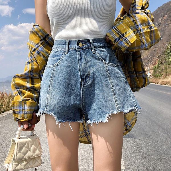 

women's jeans 2021 summer frayed denim shorts, Blue