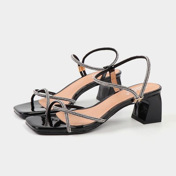 

sandals 2021 summer fashion comfortable 5cm high heel women sandal shoe rhinestone cross-tied ladies shoes office dress, Black
