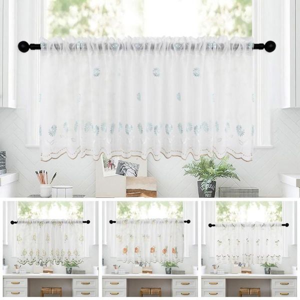 

curtain & drapes durable polyester cafe floral embroidered sheer window for home