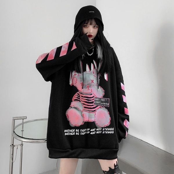 

hoodiesamine sweatshirts casual autumn high street bear hoodies funny harajuku cartoon punk hoodie streetwear black hip hop women