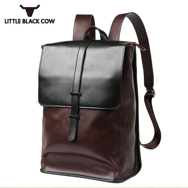 

designer brand male backpack vintage pu leather mens business casual laplarge capacity travel bags