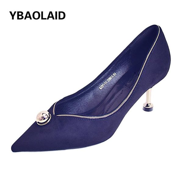 

dress shoes spring and autumn pointed shallow mouth all-match stiletto single fashion metal decoration mid-heel banquet high heels, Black