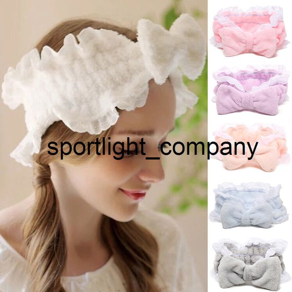 

sweet lace coral fleece headband woman wash face cute plush wide side hairband coral fleece hair hoop girl hair accessories, Slivery;white