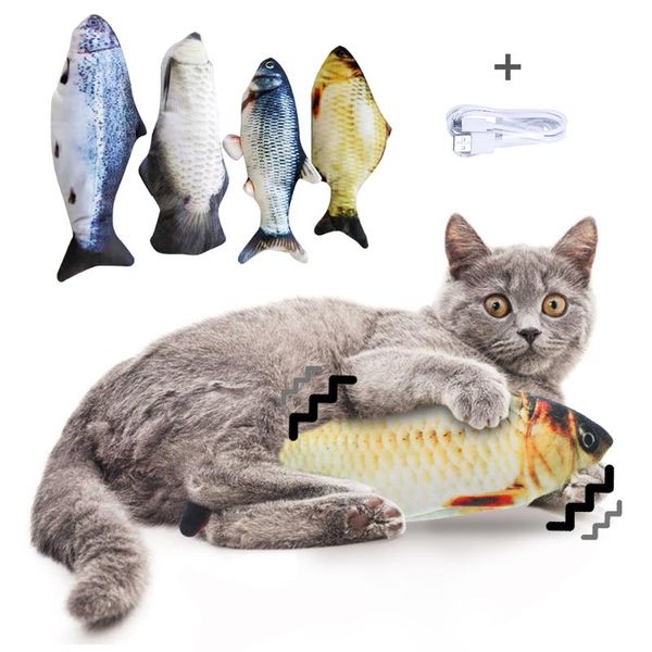 

cat toys 30 cm electronic pet simulation fish toy multicolored usb charging chewing game biting supplies