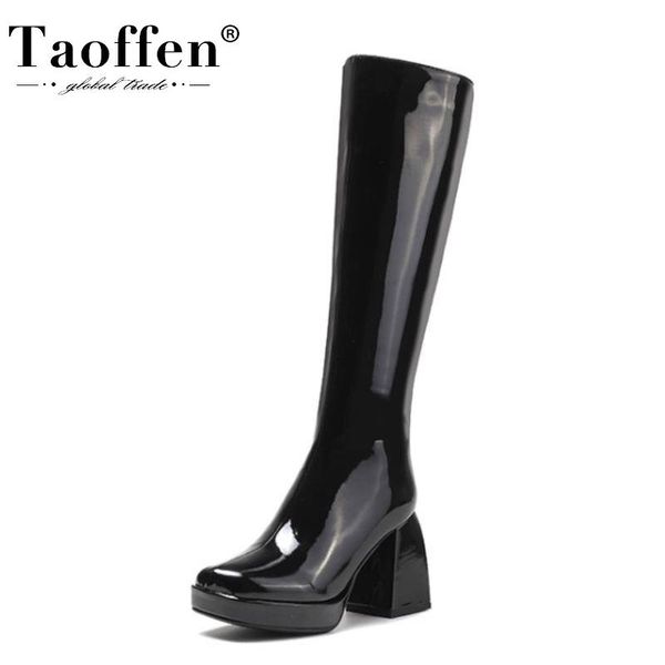 

boots taoffen size 33-43 women high heel platform knee fashion cool winter shoes party footwear, Black