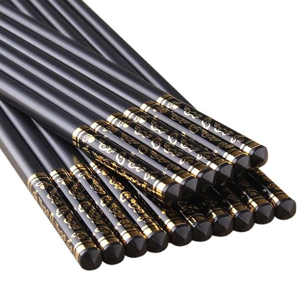 

chopsticks 10pair household alloy black chinese chopstick restaurant home non-slip tableware reusable sticks for sushi