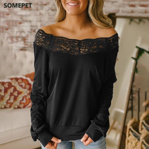 

fashion off shoulder lace blouse casual spring winter ladies tunic female women long sleeve shirt blusas pullover women's blouses, White