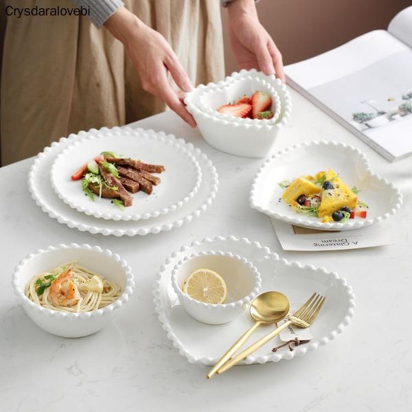 

dishes & plates simple style white color pearl shape plate bowl heart dessert soup bowls tableware 1pc/lot