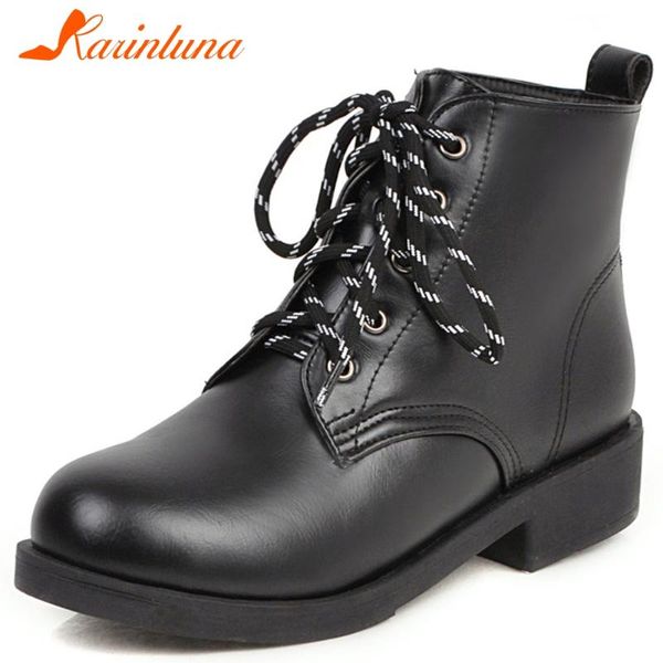 

boots karin girl casual low chunky heels school lace-up ankle women concise platform shoes woman, Black