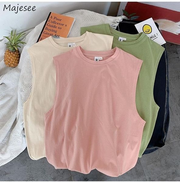 

men' tank men solid tanks candy color baggy korean style daily hip hop teenagers males casual o-neck soft all-match, White;black