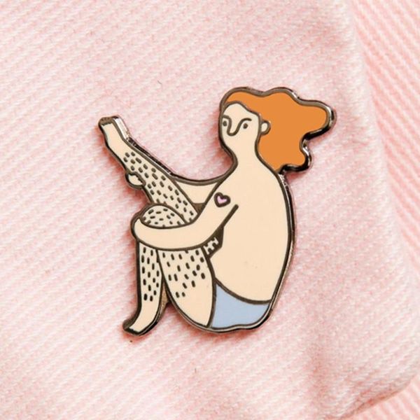 

pins, brooches i love my legs ginger girl hairy feminist body brooch pins enamel metal badges lapel pin jackets jeans accessories, Gray