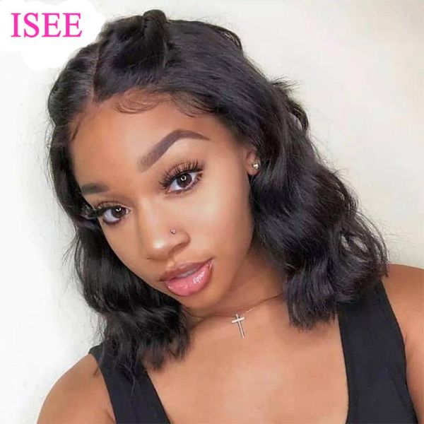 

lace wigs 4x4 closure body wave short bob malaysia human hair 13x4 front wig for women, Black;brown