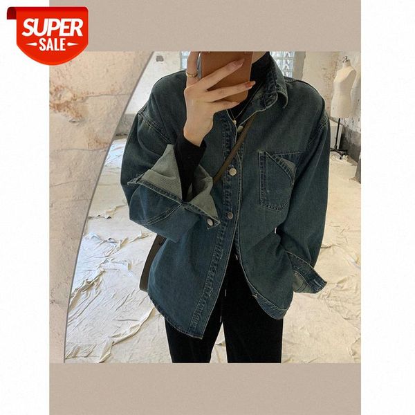 

[jane cowboy] matching players with extra points thicken retro blue denim shirt for women #6n5e, White